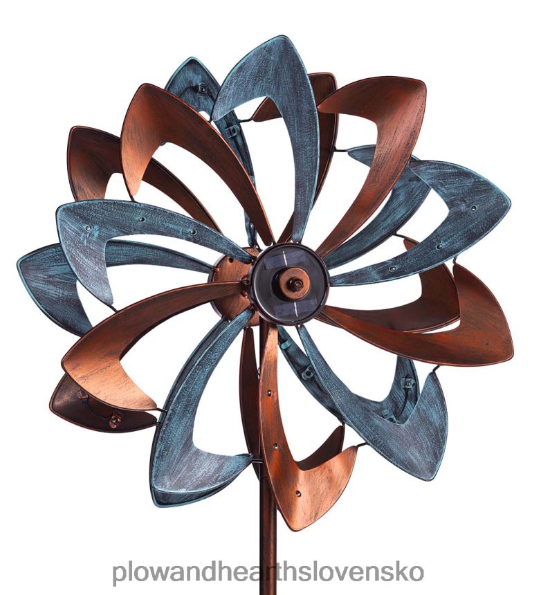 Plow & Hearth solárne osvetlená led kvetinová kovová veterná vrtuľa s obojsmernými rotormi - medená meď 6P208P63 dvor a záhrada