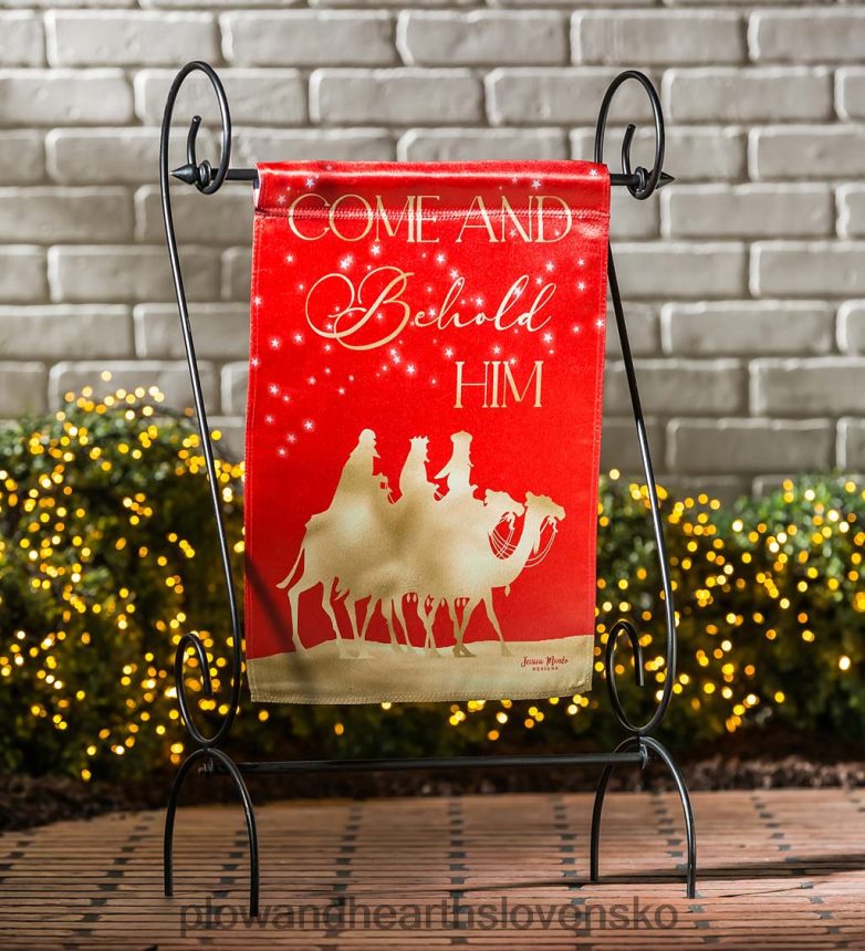 Plow & Hearth červená a zlatá vianočná noc lesk záhradná vlajka 6P208P37 dvor a záhrada