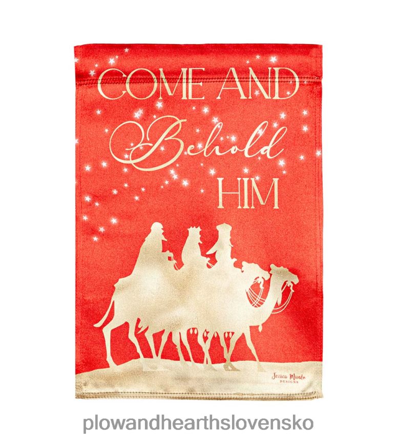 Plow & Hearth červená a zlatá vianočná noc lesk záhradná vlajka 6P208P37 dvor a záhrada