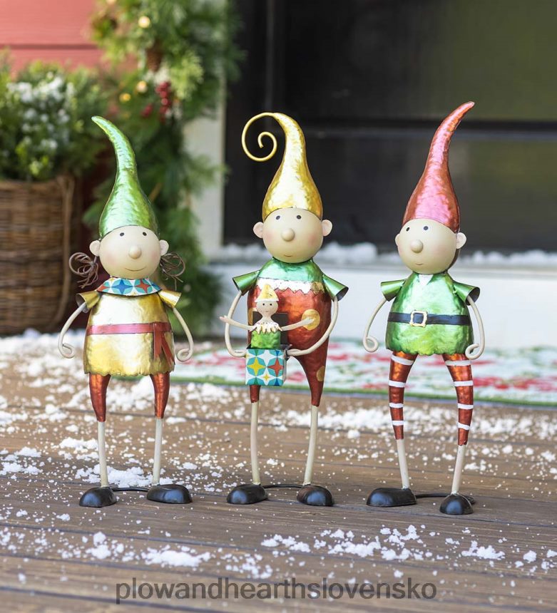 Plow & Hearth vianočné kovové záhradné sochy škriatka 6P208P30 dvor a záhrada