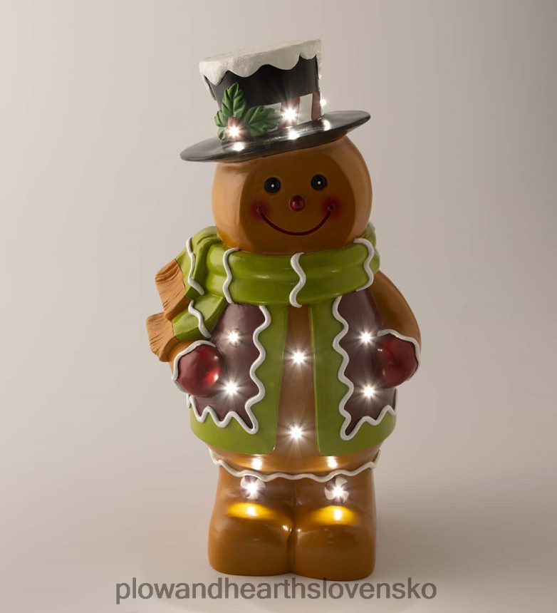 Plow & Hearth vnútorná/vonkajšia osvetlená perníková socha malého chlapca 6P208P5 dvor a záhrada