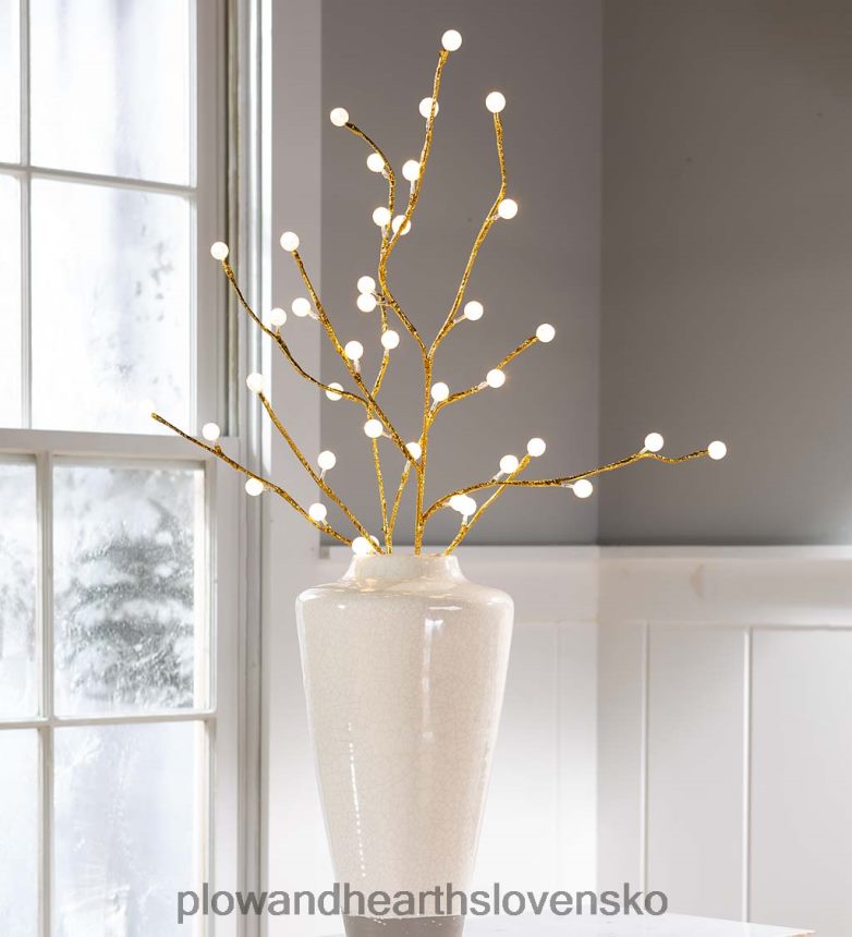 Plow & Hearth vnútorné/vonkajšie zlaté metalické konáre s teplými bielymi svetlami, sada 2 ks 6P208P27 dvor a záhrada