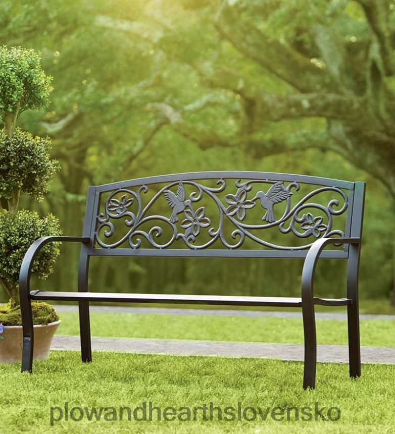 Plow & Hearth kolibrík kovová záhradná lavica - čierna 6P208P493 dvor a záhrada