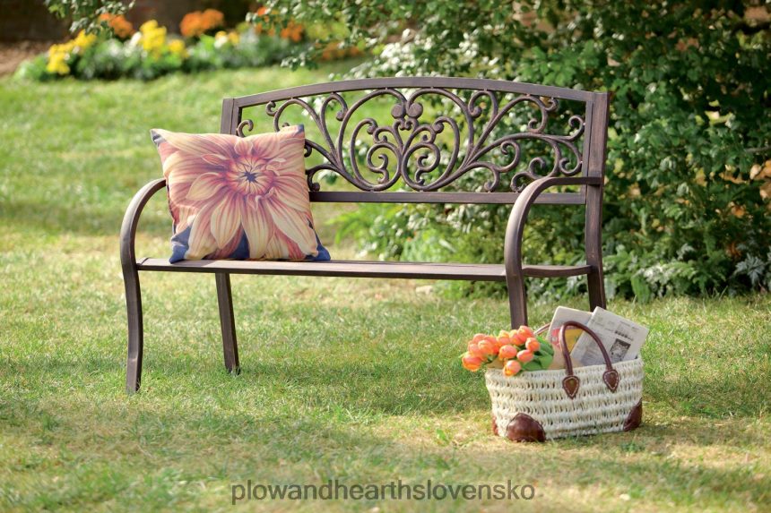 Plow & Hearth kvitnúca záhradná kovová lavička 6P208P488 dvor a záhrada