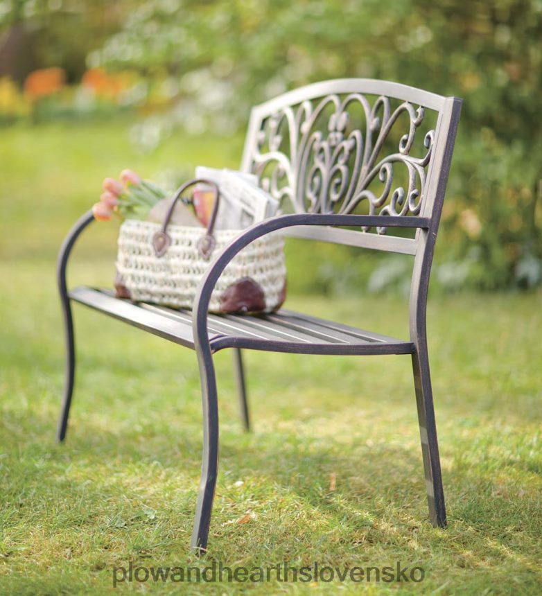 Plow & Hearth kvitnúca záhradná kovová lavička 6P208P488 dvor a záhrada