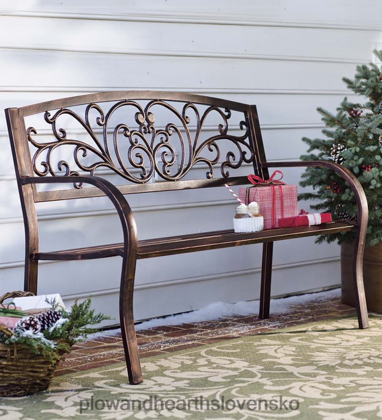 Plow & Hearth kvitnúca záhradná kovová lavička 6P208P488 dvor a záhrada