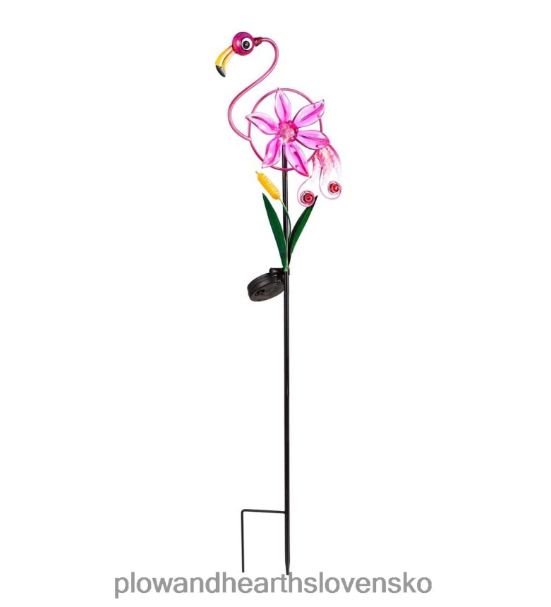 Plow & Hearth bambulový vták solárny záhradný kôl - plameniak 6P208P134 dvor a záhrada
