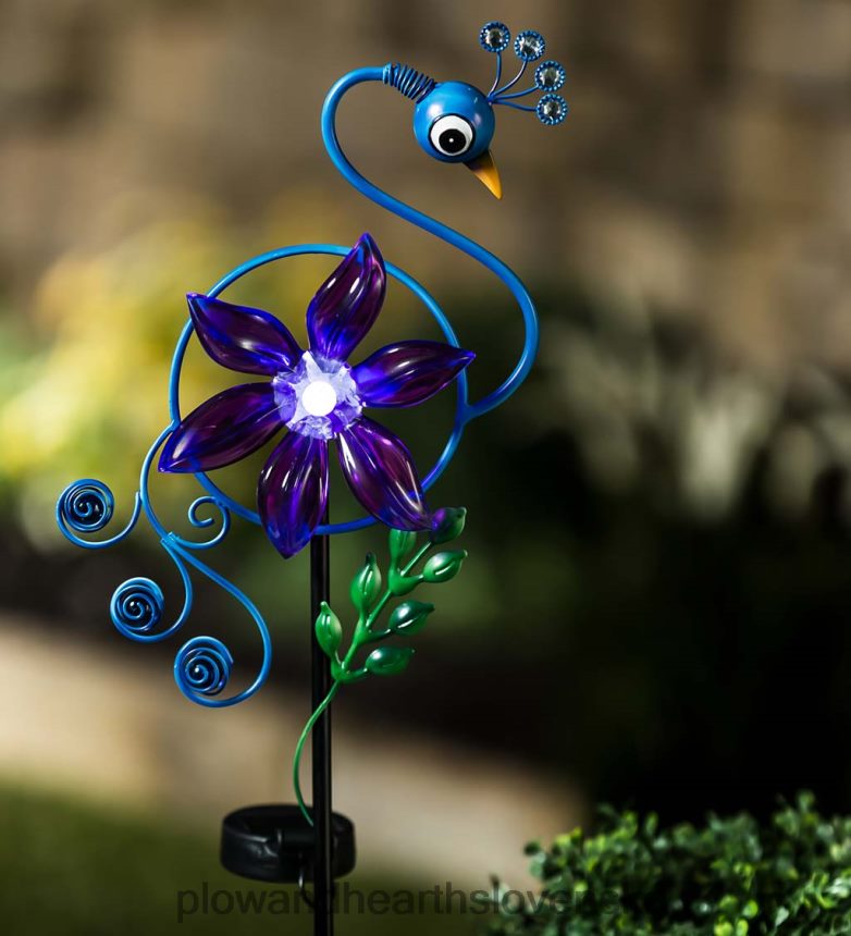 Plow & Hearth bambulový vták solárny záhradný kôl - plameniak 6P208P134 dvor a záhrada