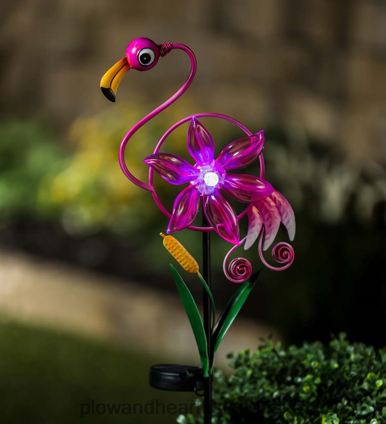 Plow & Hearth bambulový vták solárny záhradný kôl - plameniak 6P208P134 dvor a záhrada