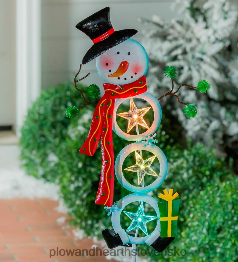 Plow & Hearth snehuliak solárny záhradný kôl - snehová vločka 6P208P436 dvor a záhrada