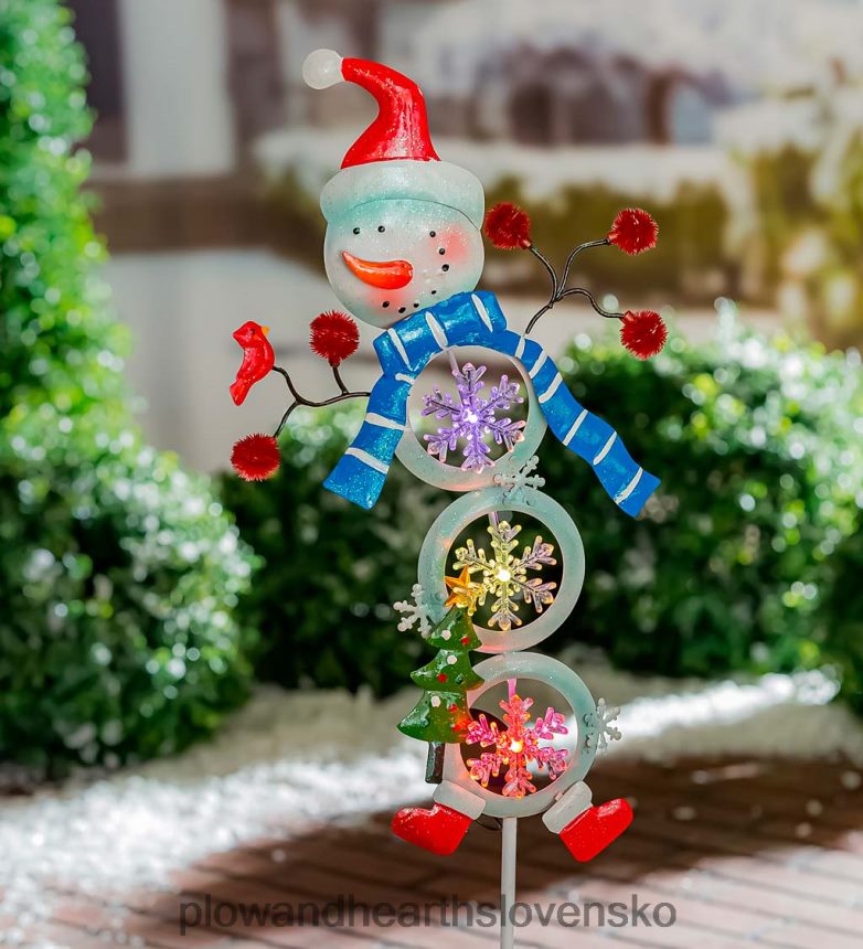 Plow & Hearth snehuliak solárny záhradný kôl - snehová vločka 6P208P436 dvor a záhrada