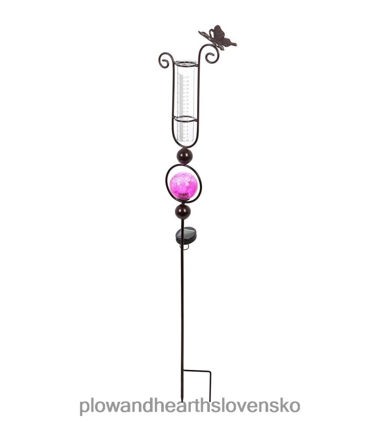 Plow & Hearth solárny zrážkomer záhradný kôl - ružový 6P208P285 dvor a záhrada