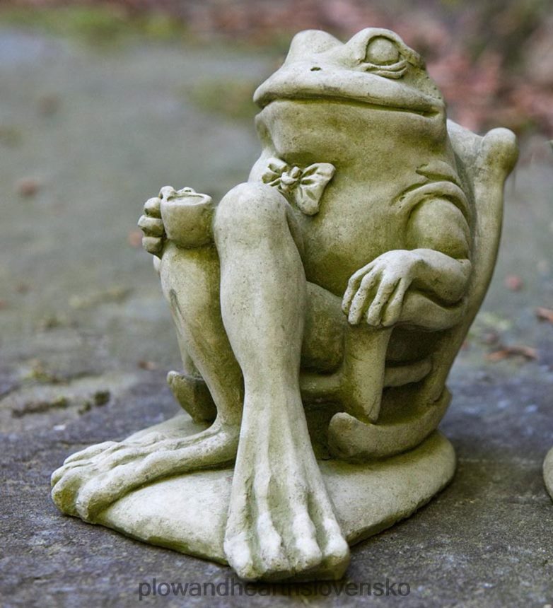 Plow & Hearth Záhradné sochy žaby na kávu a čaj vyrobený v USA 6P208P151 dvor a záhrada