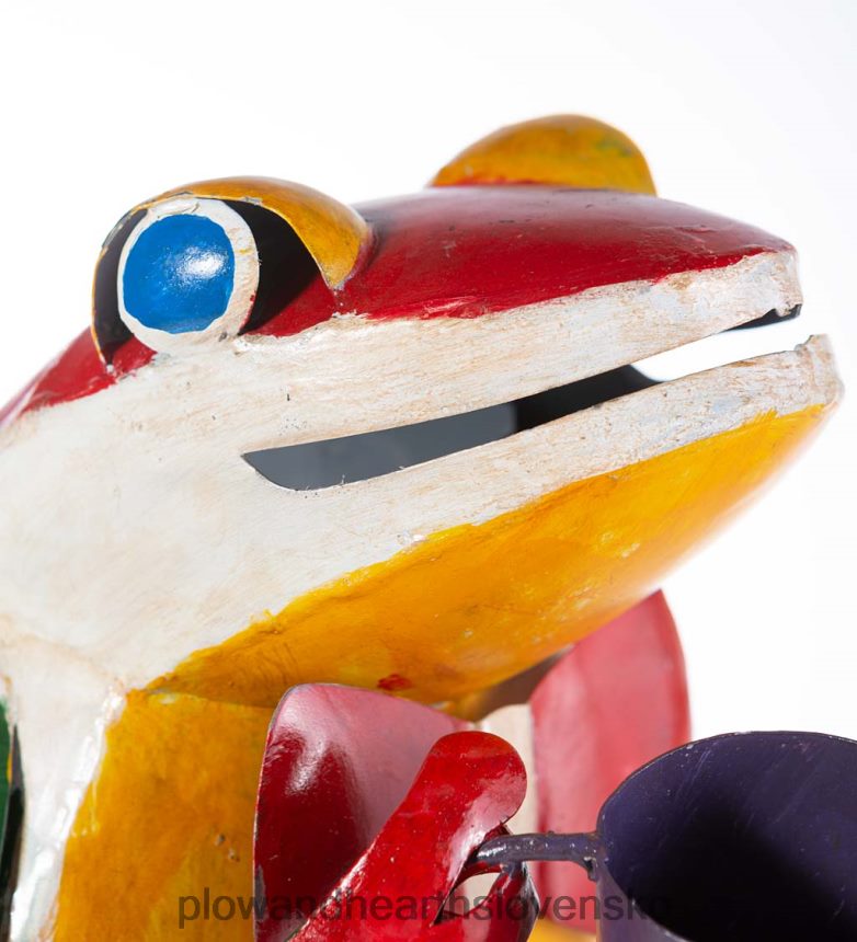 Plow & Hearth latte Larry žaba so šálkou kávy kovová záhradná socha 6P208P250 dvor a záhrada