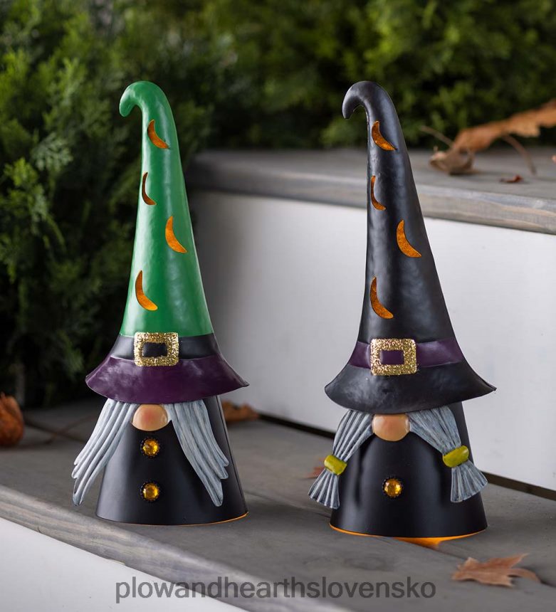 Plow & Hearth osvetlený halloweenský čarodejnícky trpaslík - čierny 6P208P429 dvor a záhrada