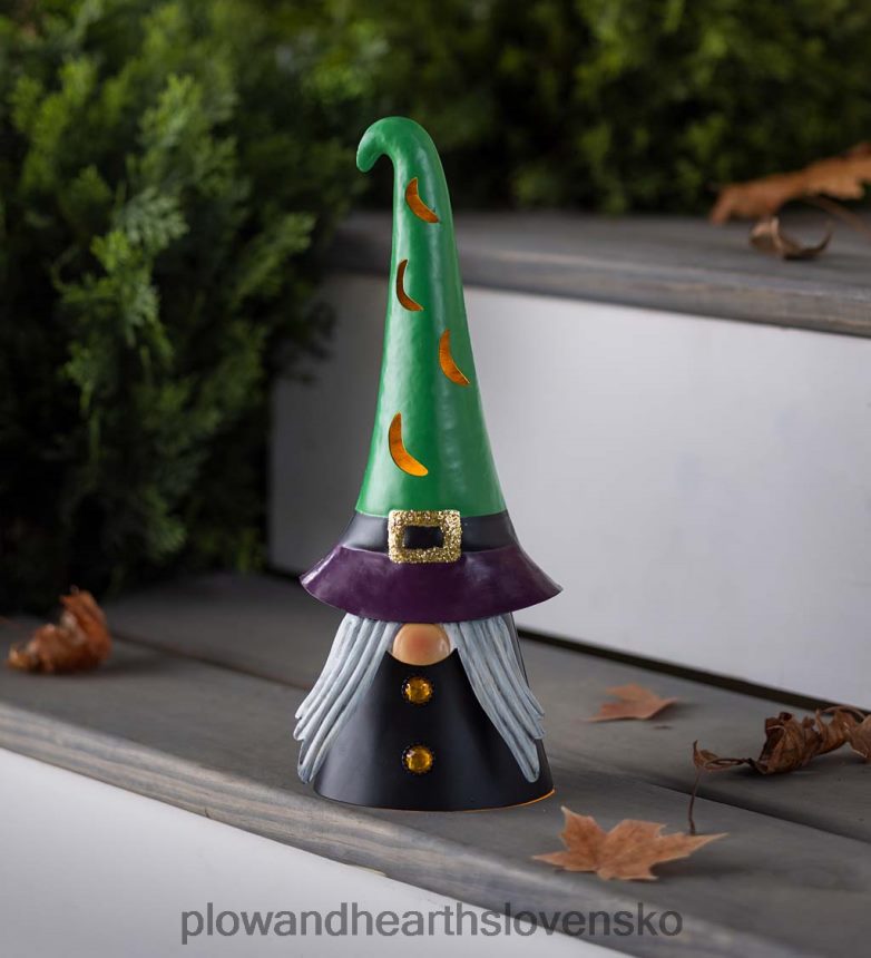 Plow & Hearth osvetlený halloweenský čarodejnícky trpaslík - čierny 6P208P429 dvor a záhrada