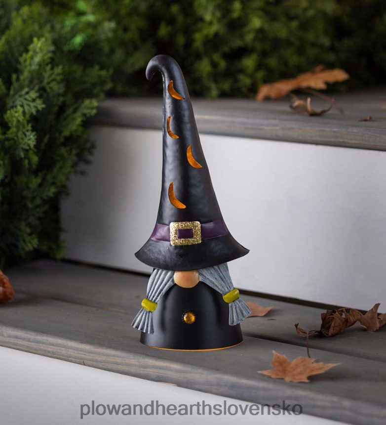 Plow & Hearth osvetlený halloweenský čarodejnícky trpaslík - čierny 6P208P429 dvor a záhrada