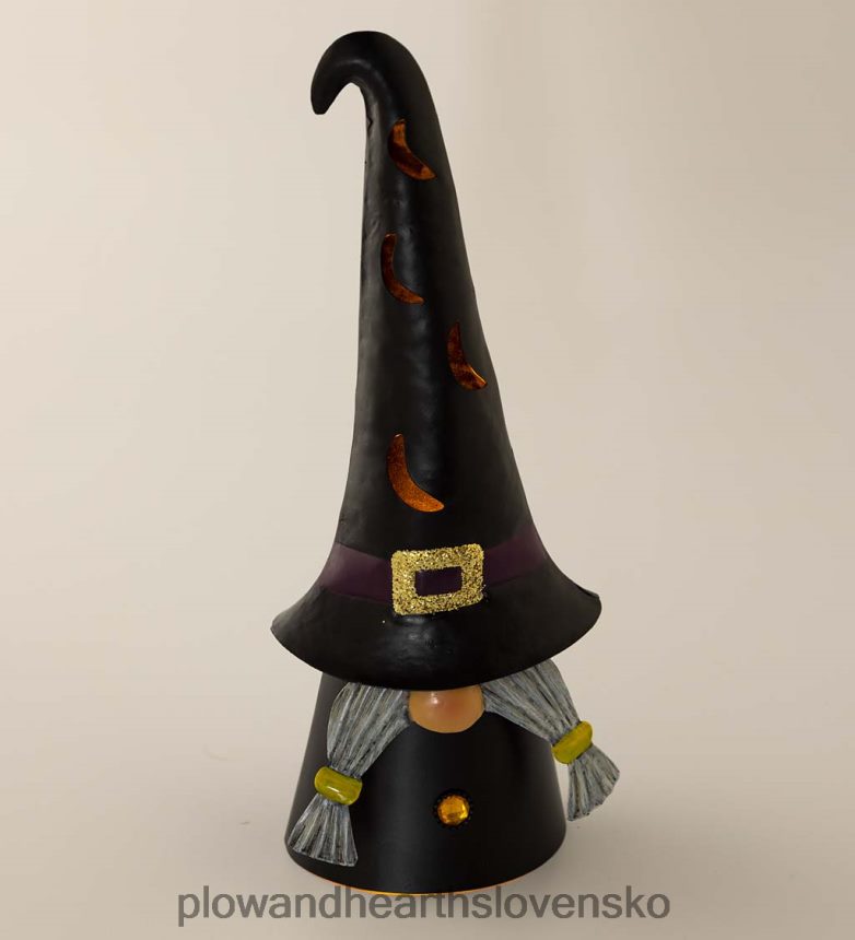 Plow & Hearth osvetlený halloweenský čarodejnícky trpaslík - čierny 6P208P429 dvor a záhrada