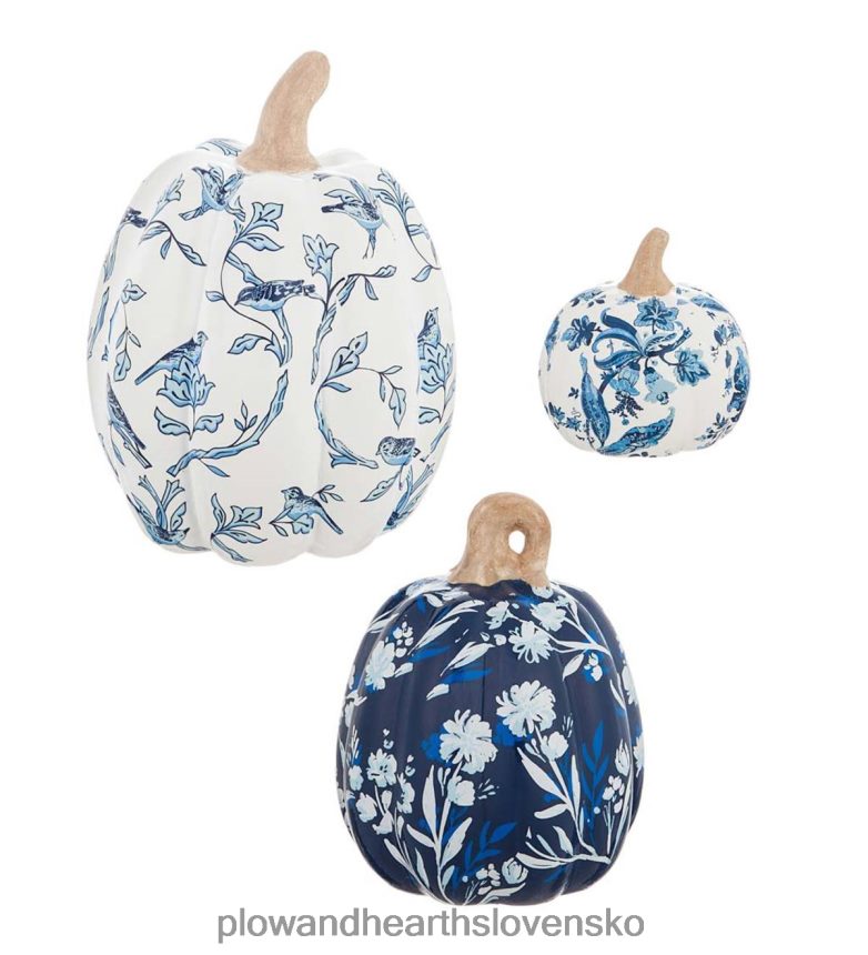 Plow & Hearth remeselné bluesové keramické tekvice, sada 3 ks 6P208P423 dvor a záhrada