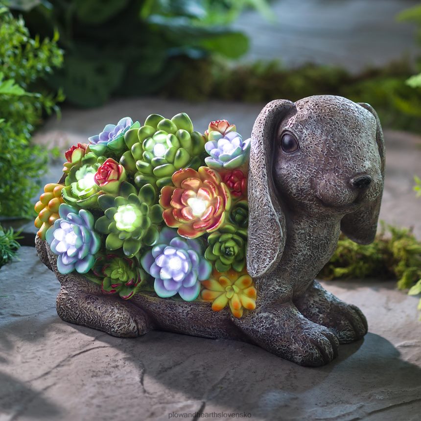 Plow & Hearth solárne osvetlené sukulentné živicové zviera záhradná socha - ježko 6P208P221 dvor a záhrada