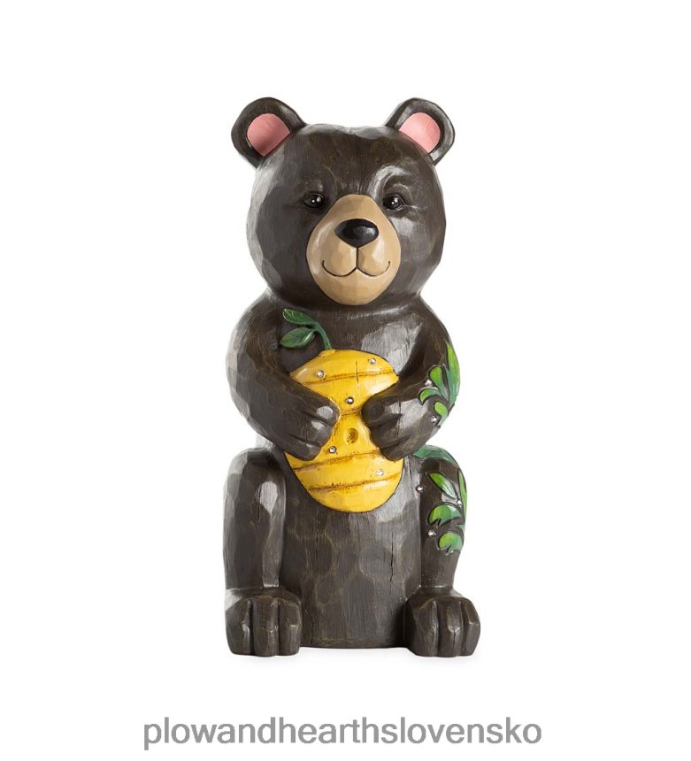 Plow & Hearth vnútorná/vonkajšia osvetlená socha čierneho medveďa a medovníka 6P208P297 dvor a záhrada