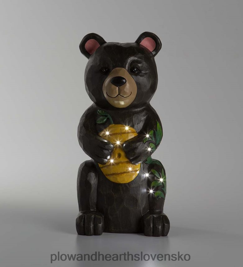 Plow & Hearth vnútorná/vonkajšia osvetlená socha čierneho medveďa a medovníka 6P208P297 dvor a záhrada