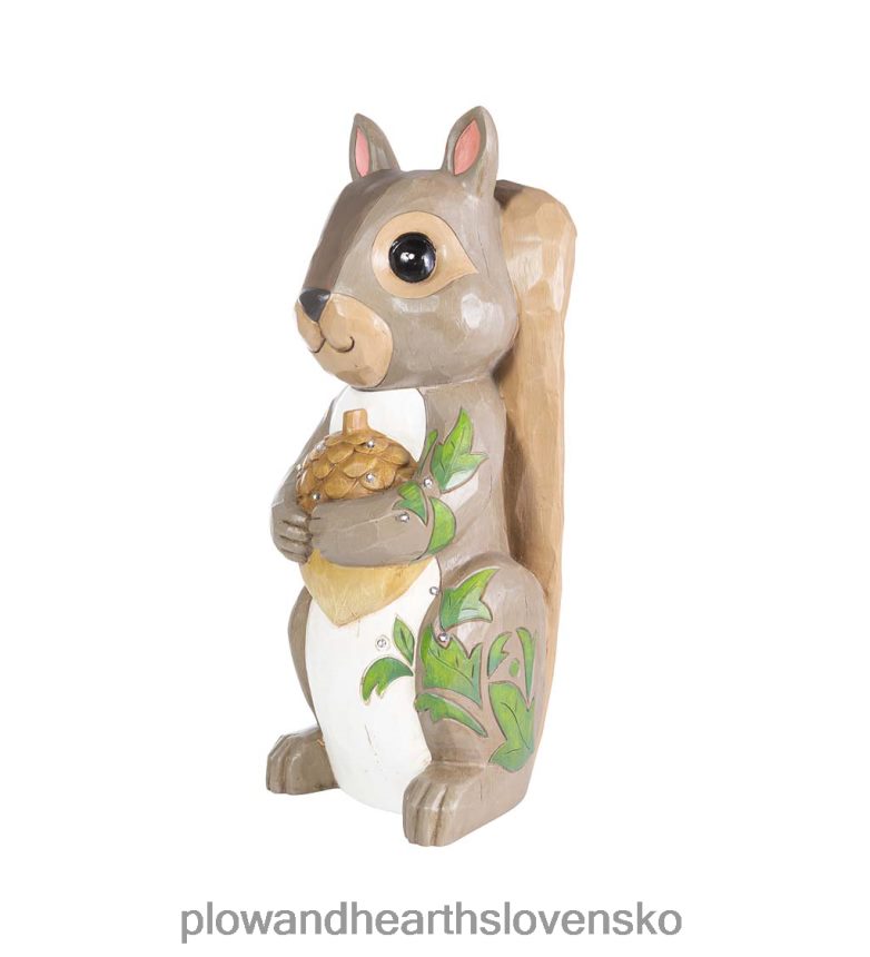 Plow & Hearth vnútorná / vonkajšia osvetlená veverička krátka socha 6P208P123 dvor a záhrada
