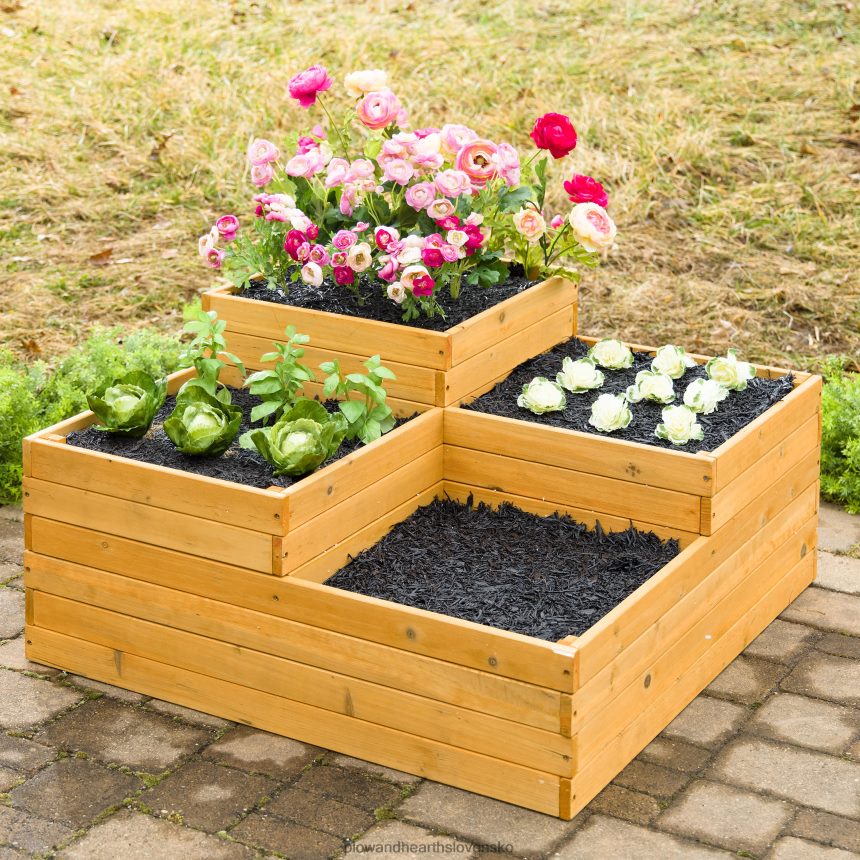 Plow & Hearth drevený štvorkocový samostatný vyvýšený záhradný kvetináč 6P208P909 dvor a záhrada