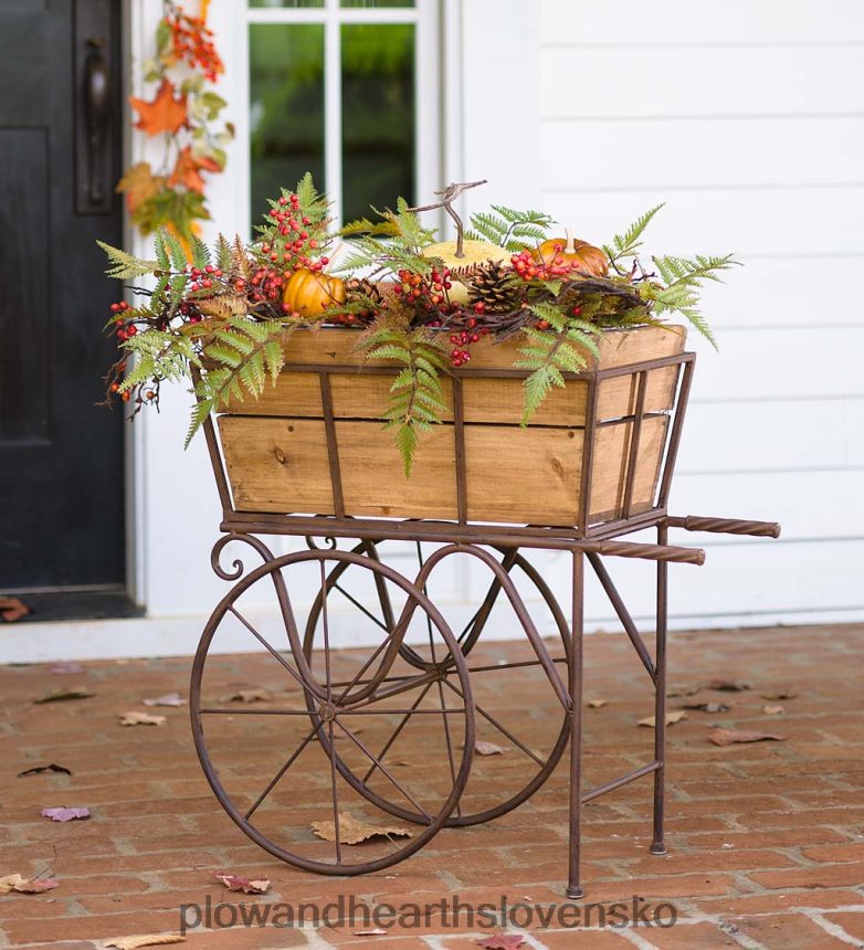 Plow & Hearth drevený vagónový kvetináč/držiak na nápoje s kolieskami 6P208P952 dvor a záhrada