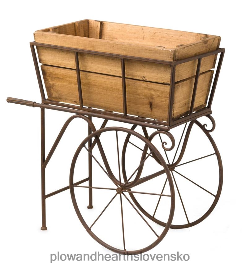 Plow & Hearth drevený vagónový kvetináč/držiak na nápoje s kolieskami 6P208P952 dvor a záhrada