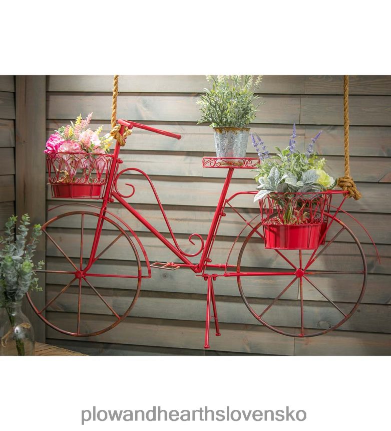 Plow & Hearth červený kovový kvetináč na bicykle 6P208P966 dvor a záhrada