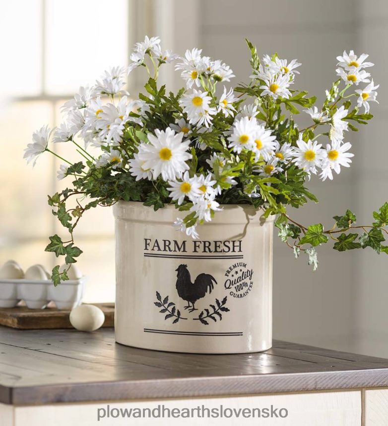 Plow & Hearth farmársky čerstvý kohút kameninová hlina - modrá 6P208P953 dvor a záhrada