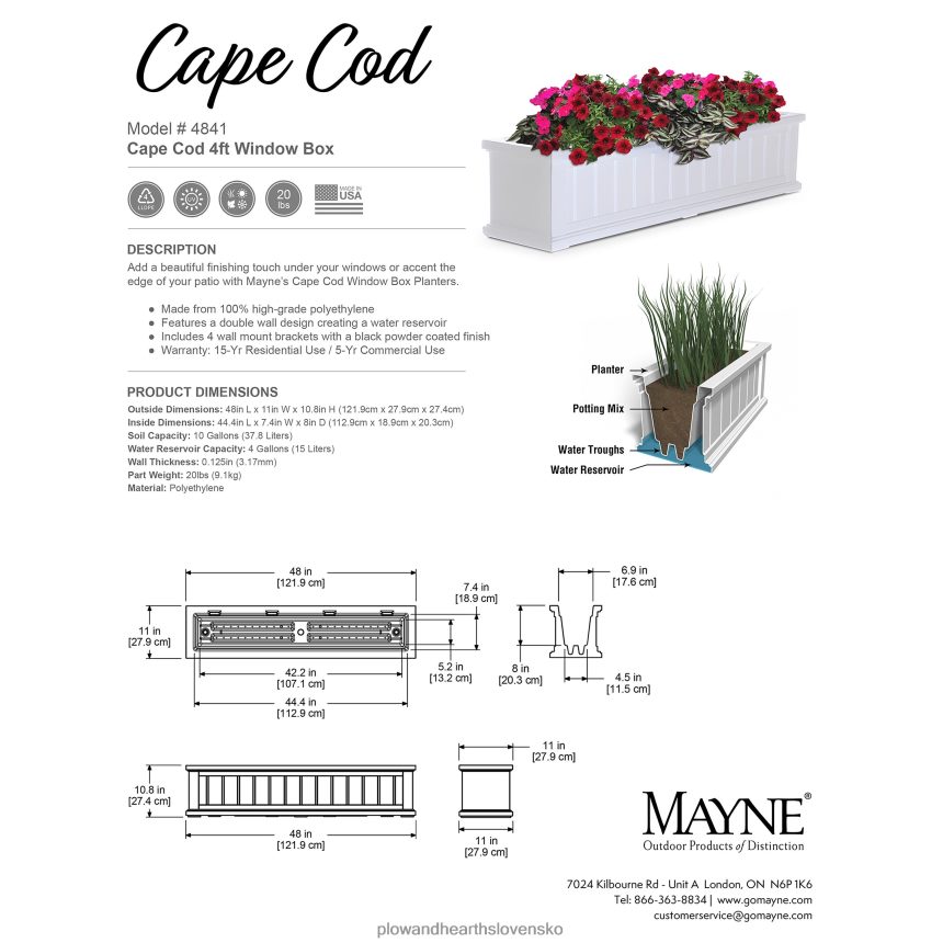 Plow & Hearth lexington samozavlažovacie okenné boxy so závesnými konzolami 6P208P925 dvor a záhrada