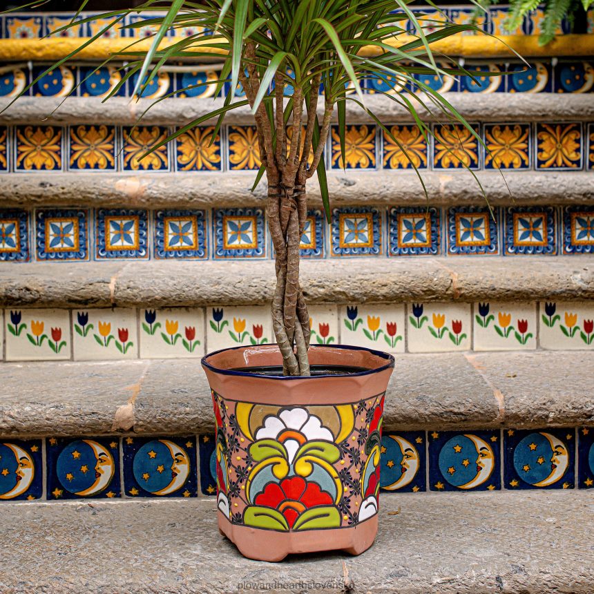 Plow & Hearth stredná osemuholníková talavera váza na kvety 6P208P957 dvor a záhrada