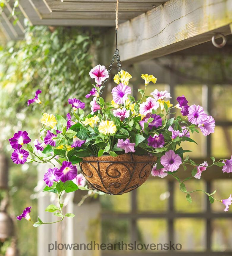 Plow & Hearth umelá petúnia závesný košík - fialový 6P208P968 dvor a záhrada