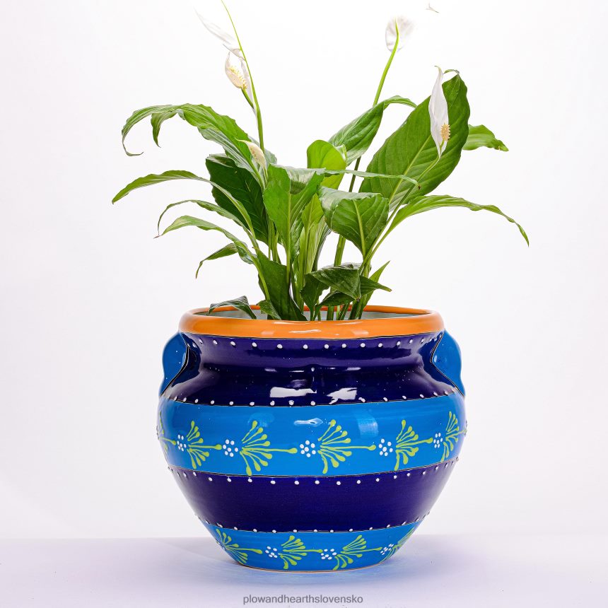 Plow & Hearth veľký modrý pruhovaný talavera chata kvetináč 6P208P941 dvor a záhrada