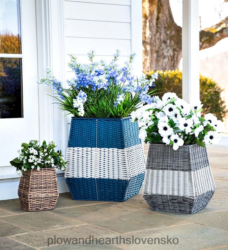 Plow & Hearth vnútorné/vonkajšie pobrežné prútené kvetináče, sada 3 ks 6P208P969 dvor a záhrada