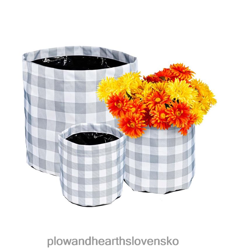 Plow & Hearth vzorované látkové kvetináče, sada 3 ks - pléd 6P208P961 dvor a záhrada