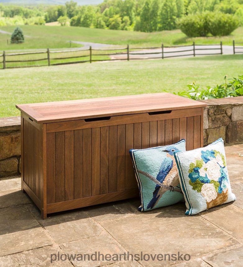 Plow & Hearth Úložný box z eukalyptového dreva, kolekcia vonkajšieho nábytku Lancaster - prírodný 6P208P1017 dvor a záhrada