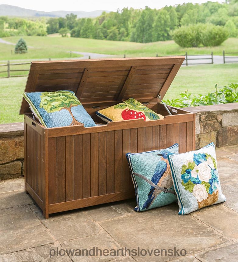 Plow & Hearth Úložný box z eukalyptového dreva, kolekcia vonkajšieho nábytku Lancaster - prírodný 6P208P1017 dvor a záhrada