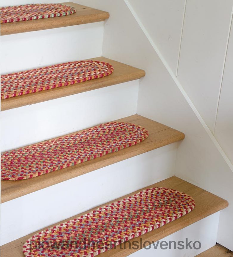 Plow & Hearth modrá hrebeňová vlna oválne pletené schodiskové stupne, sada 4 ks - orech 6P208P1907 koberčeky a rohožky