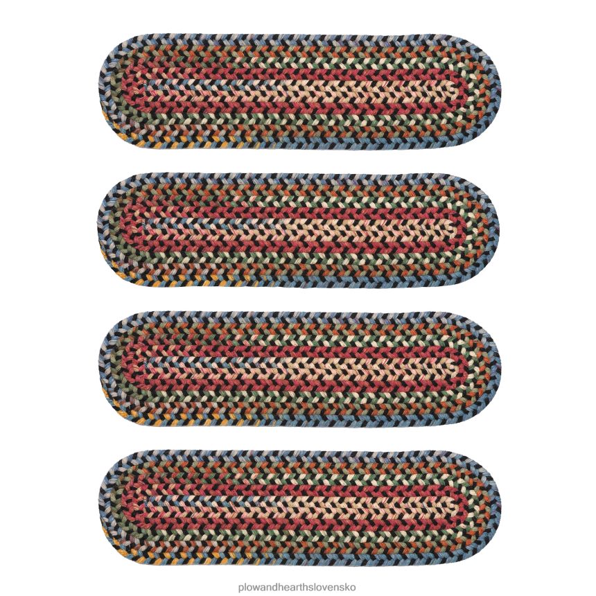 Plow & Hearth modrá hrebeňová vlna oválne pletené schodiskové stupne, sada 4 ks - orech 6P208P1907 koberčeky a rohožky