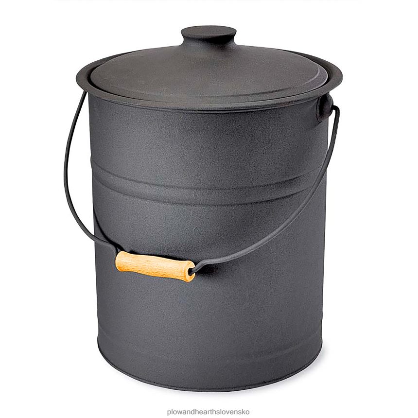 Plow & Hearth deluxe pozinkované vedro na popol s rúčkou, vekom a dvojvrstvovým dnom - uhlovo čierne 6P208P2824 krb