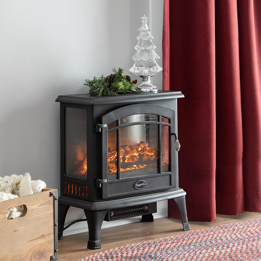 Plow & Hearth panoramatický kremenný infračervený kachlový ohrievač - čierny 6P208P2932 krb