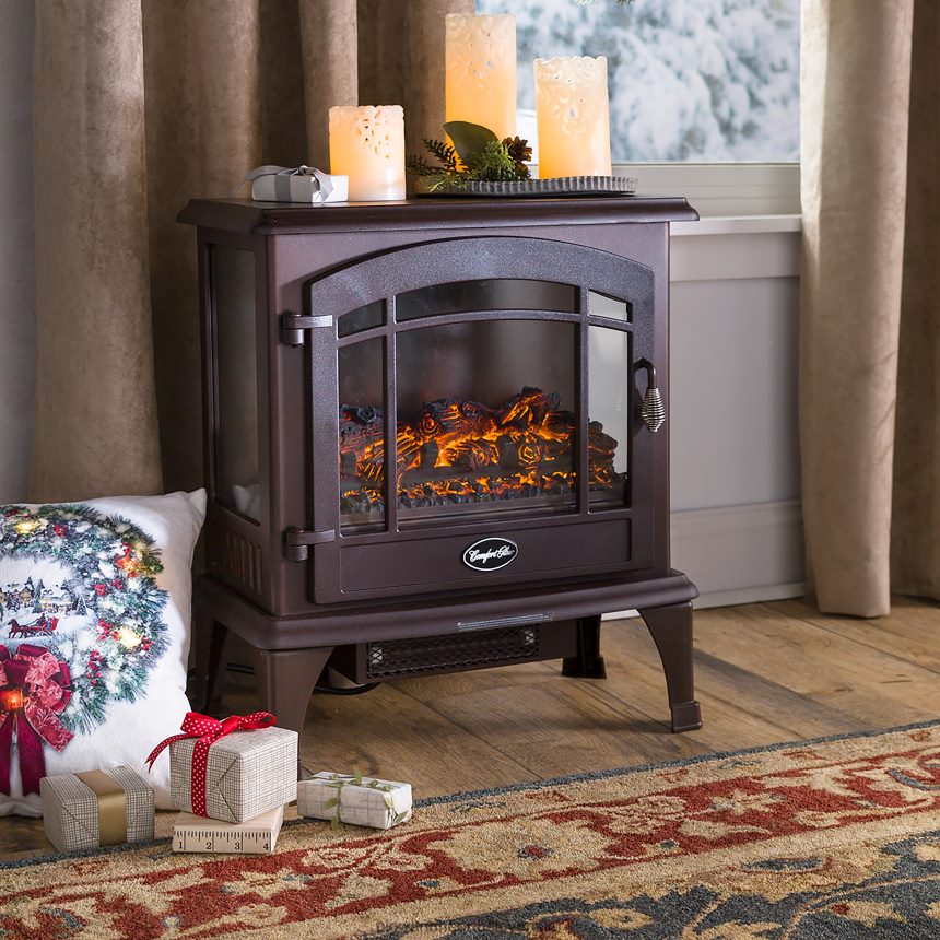 Plow & Hearth panoramatický kremenný infračervený kachlový ohrievač - čierny 6P208P2932 krb