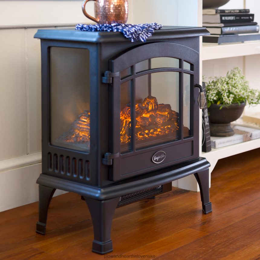 Plow & Hearth panoramatický kremenný infračervený kachlový ohrievač - čierny 6P208P2932 krb