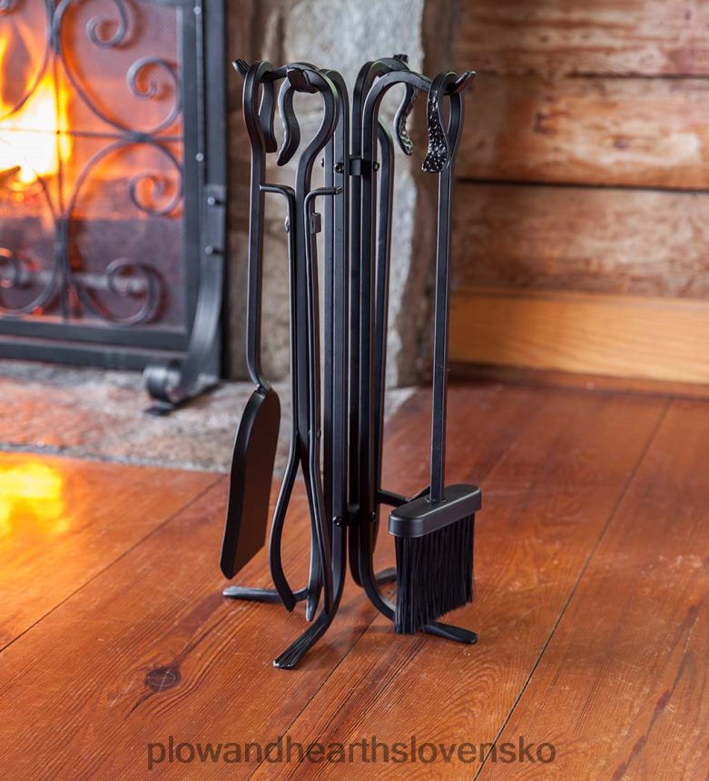 Plow & Hearth Kompaktná súprava ručne kovaného krbového náradia - čierna 6P208P2720 krb