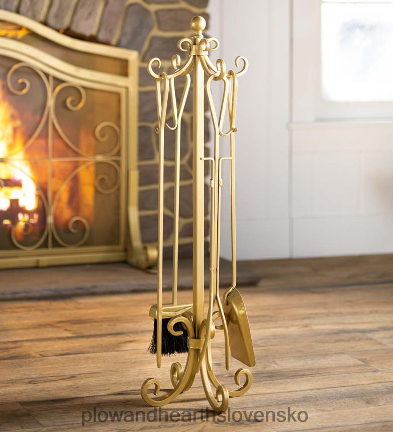 Plow & Hearth Súprava krbového náradia hrebeň - zlatá 6P208P2728 krb