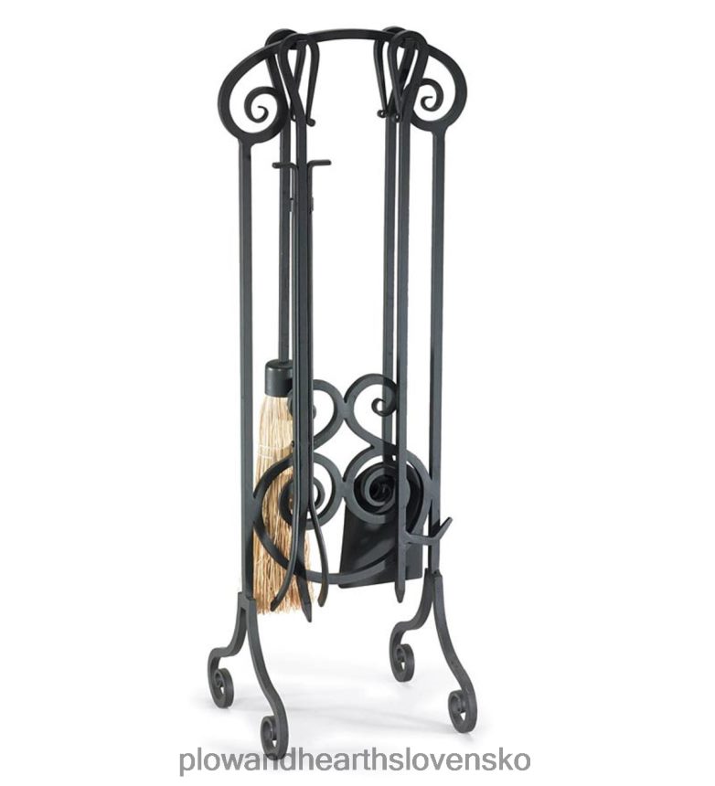Plow & Hearth oceľová starožitná súprava krbového náradia zvitok - čierna 6P208P2783 krb