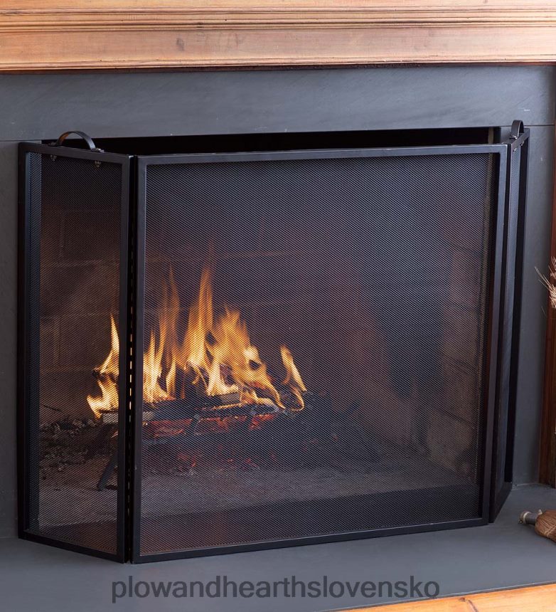 Plow & Hearth klasická trojdielna plochá protipožiarna clona - čierna 6P208P2872 krb